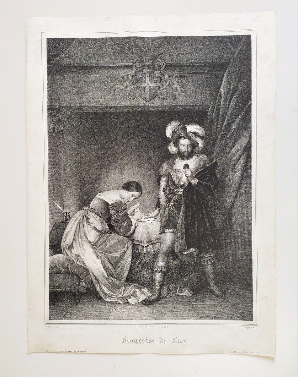 Grande Lithographie Françoise De Foix d'Après Fragonard 19ème-photo-2