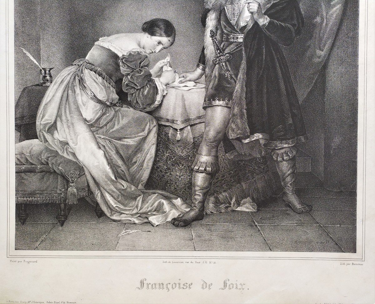 Grande Lithographie Françoise De Foix d'Après Fragonard 19ème-photo-1