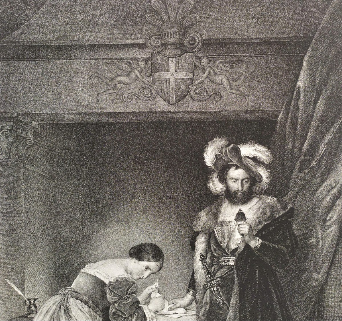 Grande Lithographie Françoise De Foix d'Après Fragonard 19ème-photo-3