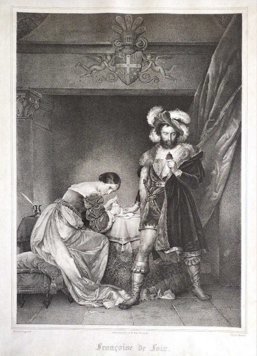Grande Lithographie Françoise De Foix d'Après Fragonard 19ème