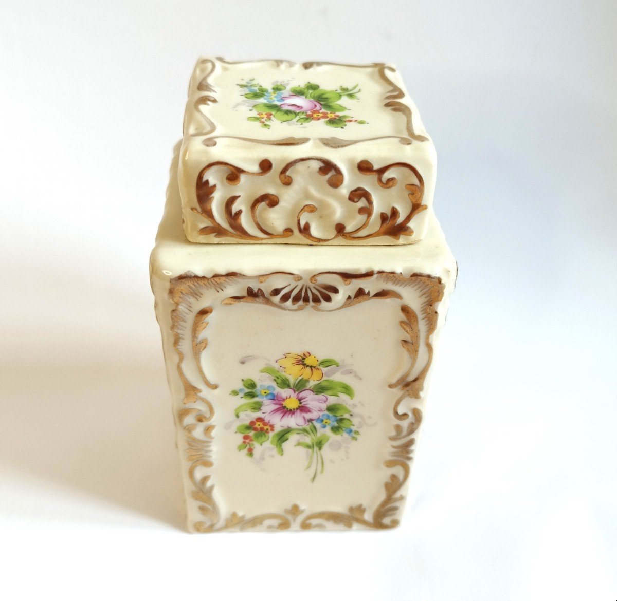 Paris Porcelain Hand Painted Tea Box 19th C-photo-2