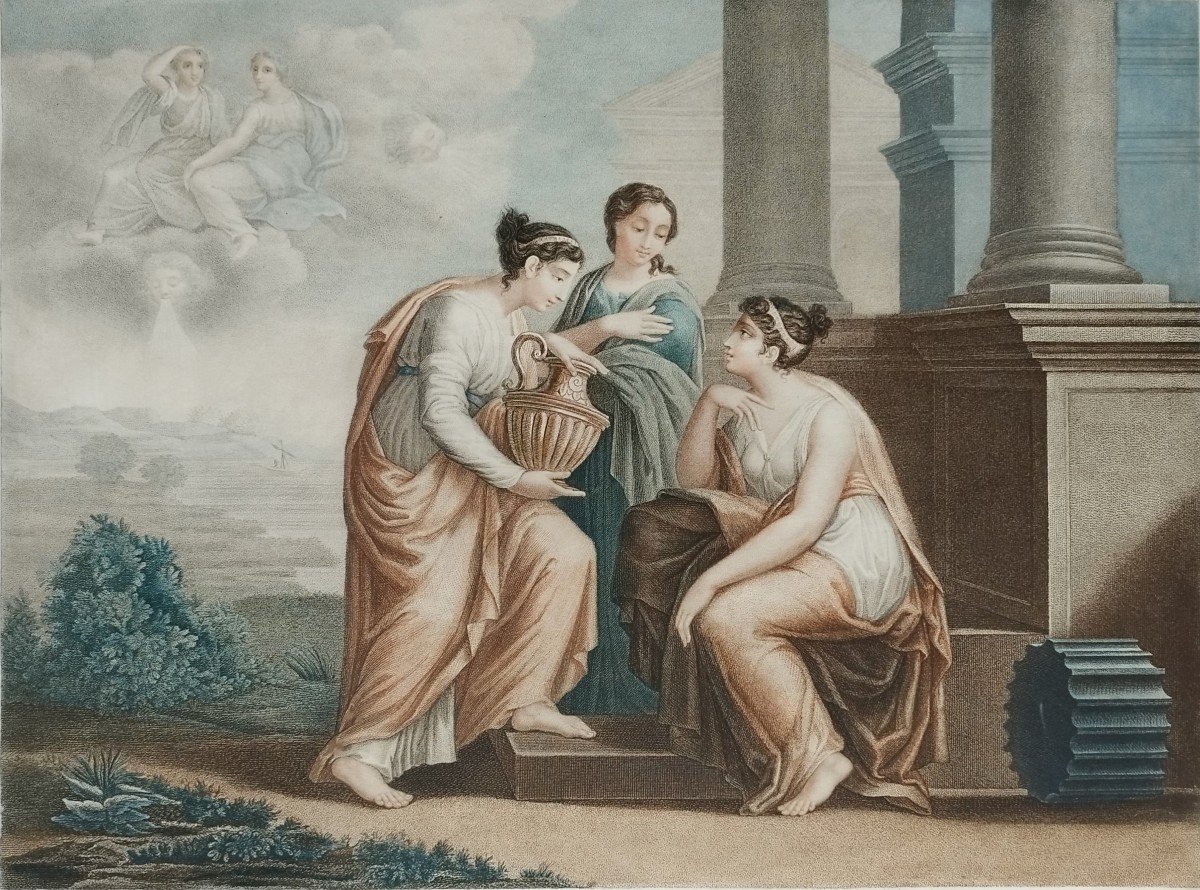 Générosité De Psiché Envers Ses Soeurs Gravure  Pointillé Par Louis François Mariage, Empire -photo-4