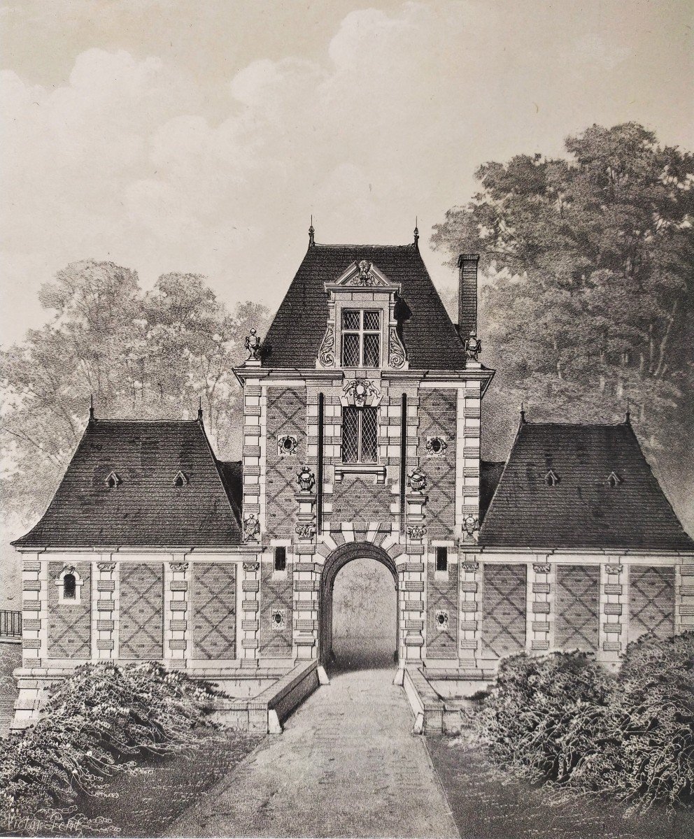 Architecture French Castle Avrilly Auvergne Lithograph By Victor Petit 19th C Old Print-photo-4
