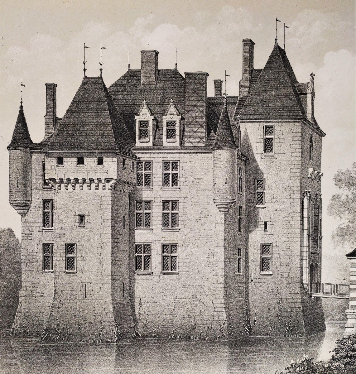 Architecture French Castle Avrilly Auvergne Lithograph By Victor Petit 19th C Old Print-photo-5