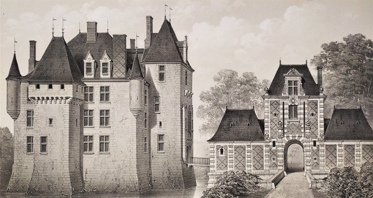 Architecture French Castle Avrilly Auvergne Lithograph By Victor Petit 19th C Old Print-photo-6