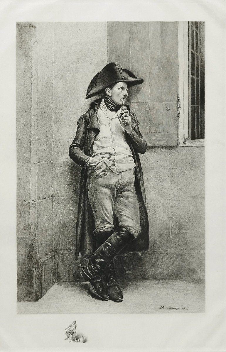 Etching After Meissonier Militaria Engraving Soldier Of The Empire Smoker Old Print 20th C-photo-4