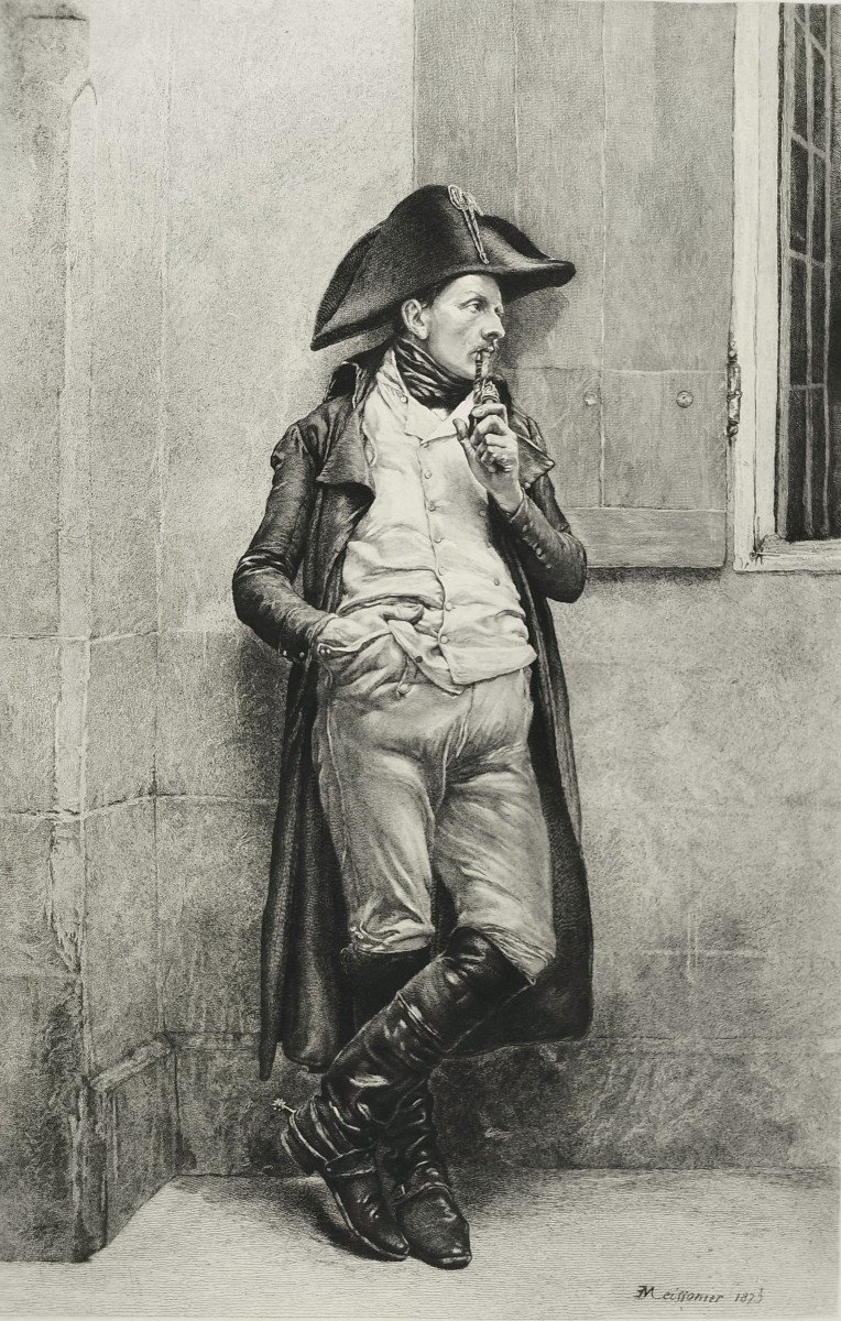 Etching After Meissonier Militaria Engraving Soldier Of The Empire Smoker Old Print 20th C-photo-1