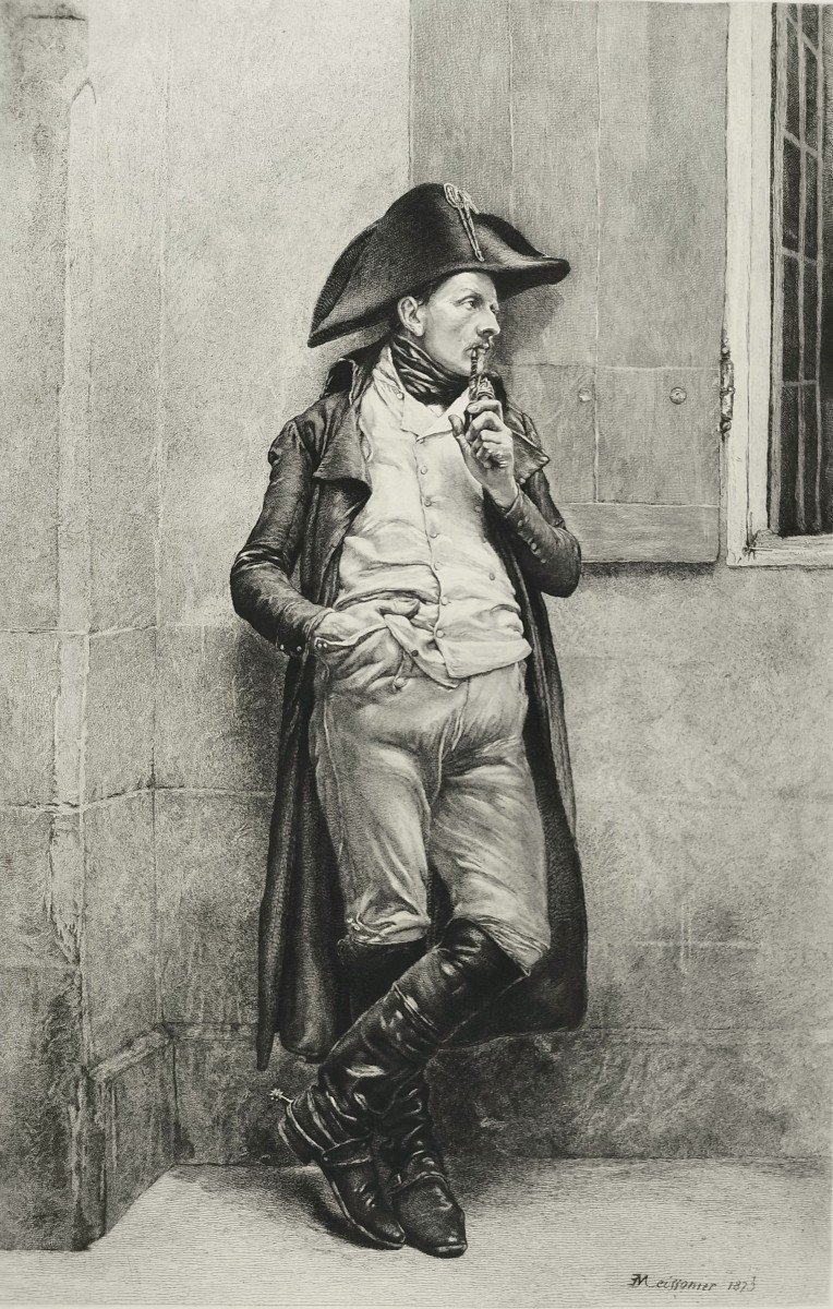 Gravure d'Après Meissonier Militaria Soldat de l'Empire Fumeur-photo-1