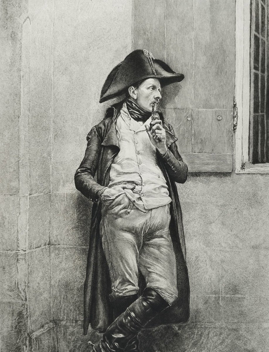 Gravure d'Après Meissonier Militaria Soldat de l'Empire Fumeur-photo-4