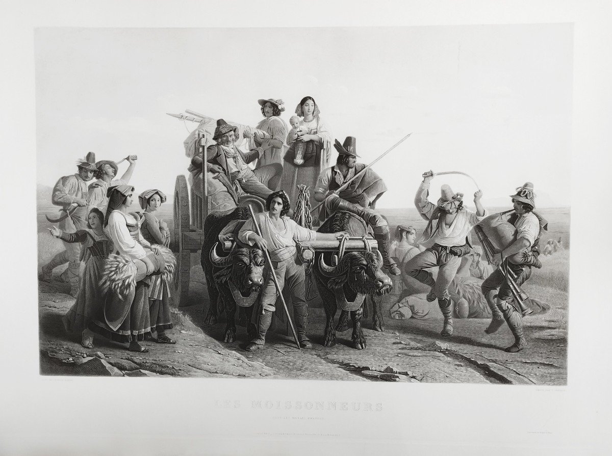 Les Moissonneurs Dans Les Marais Pontins Gravure d'Après Léopold Robert Par Prévost-photo-2