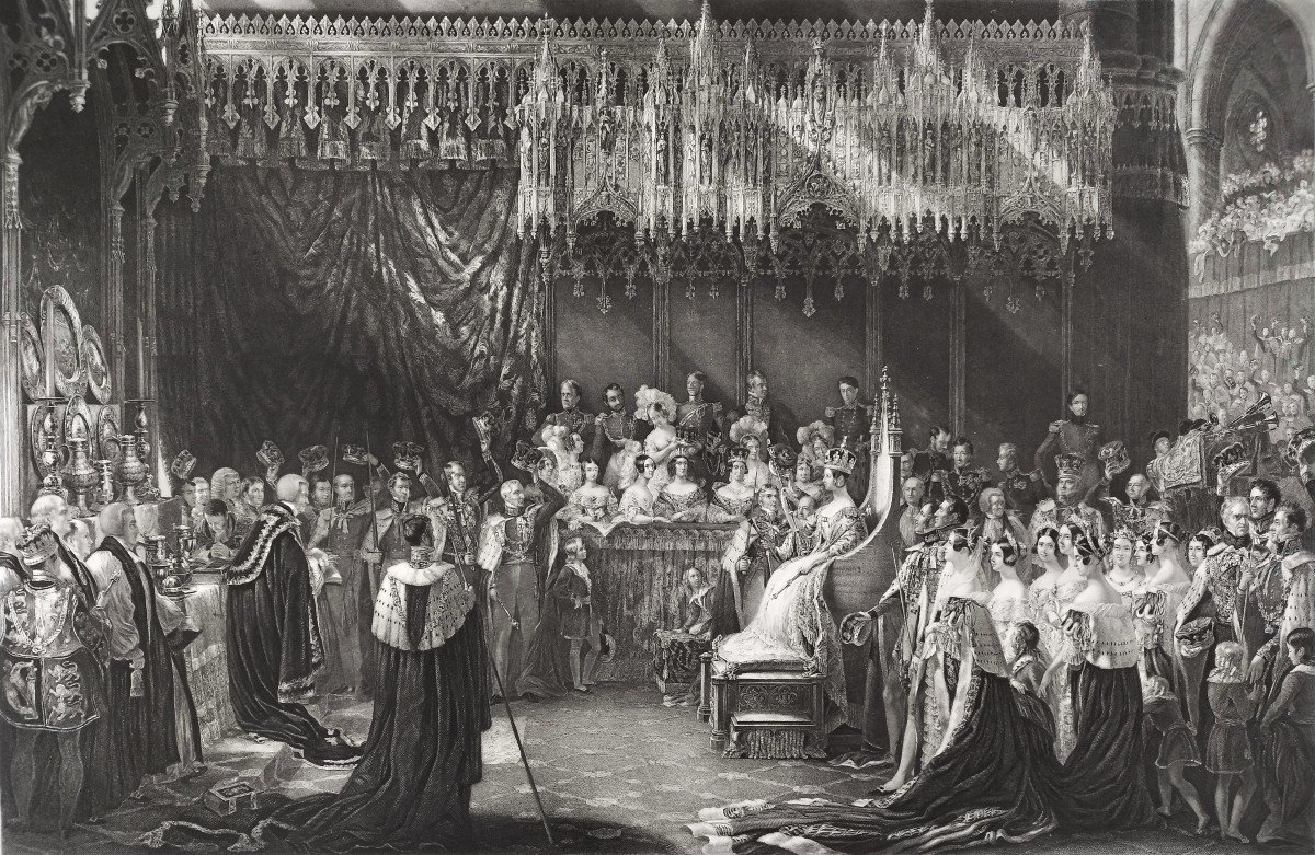 Gravure Le Couronnement De Sa Majesté La Reine Victoria d'après  George Hayter