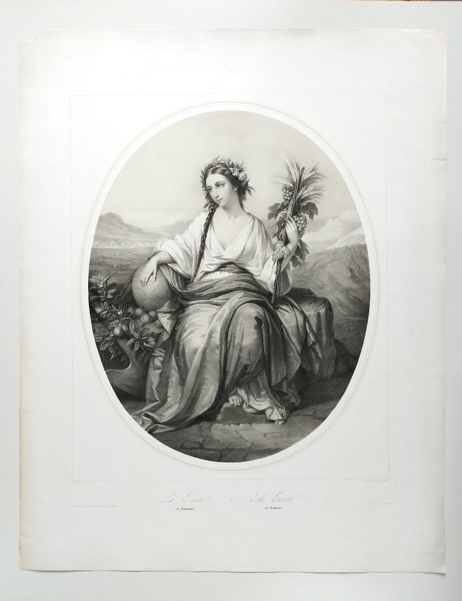The Earth Or Autumn Allegorical Lithograph By Michele Fanoli After Brochart 19th C Old Print-photo-2
