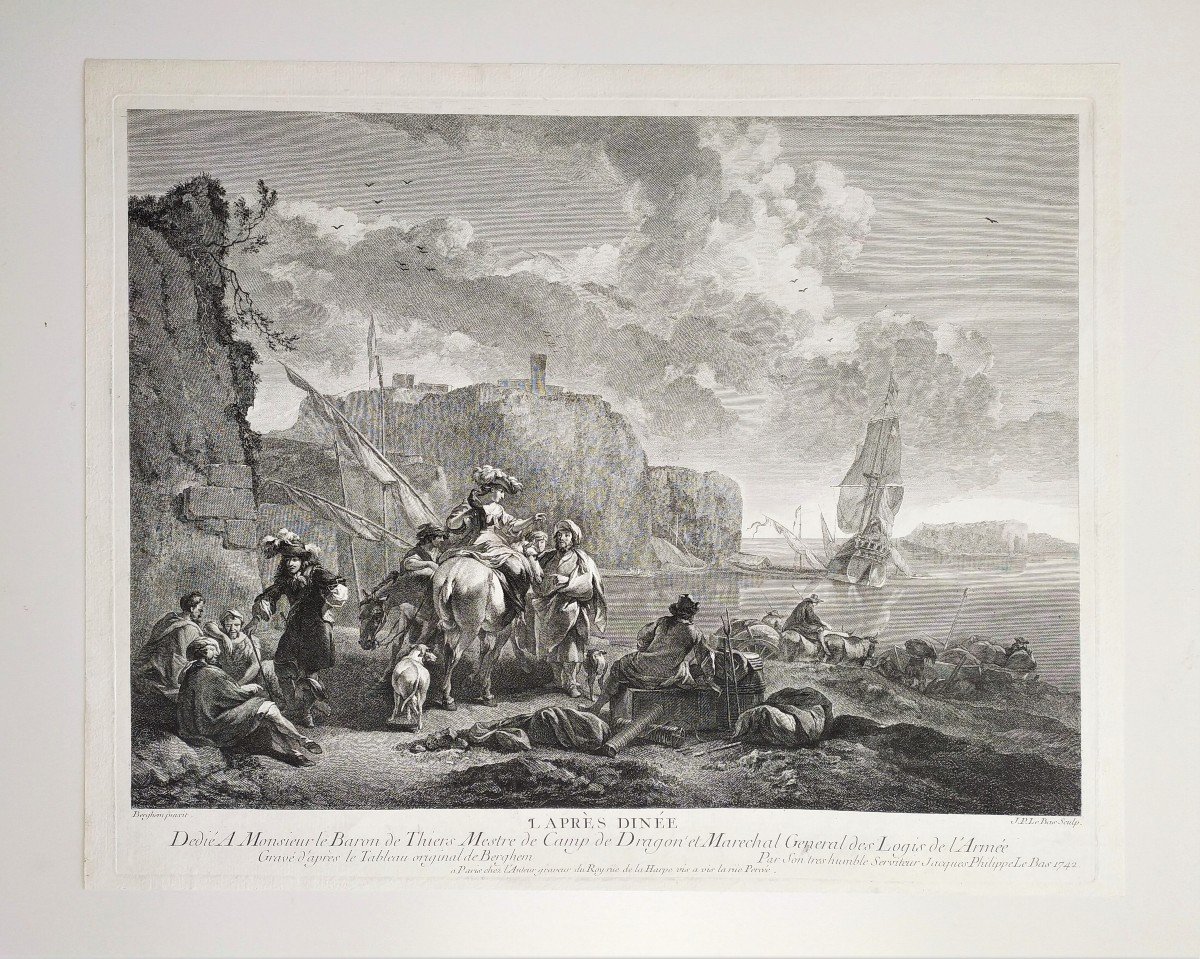 Gravure Par Jacques Philippe Le Bas  l'Après  Dinée  18ème-photo-2