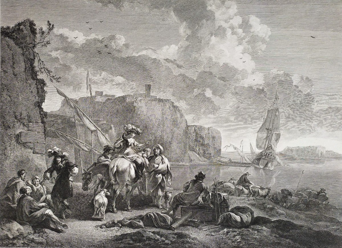 Gravure Par Jacques Philippe Le Bas  l'Après  Dinée  18ème-photo-4