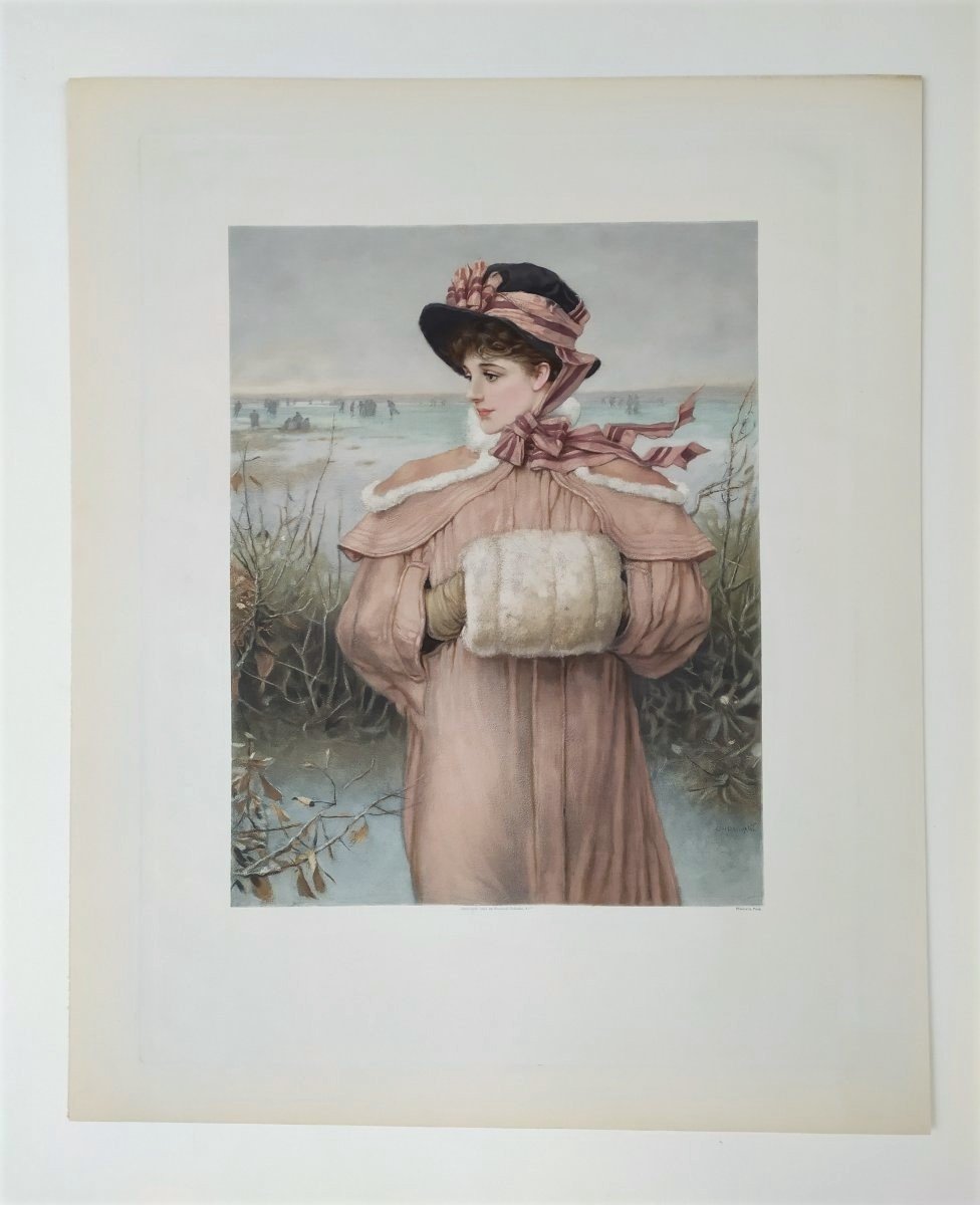 Photogravure After George Henry Boughton Love In Winter 19th C Old Print-photo-2