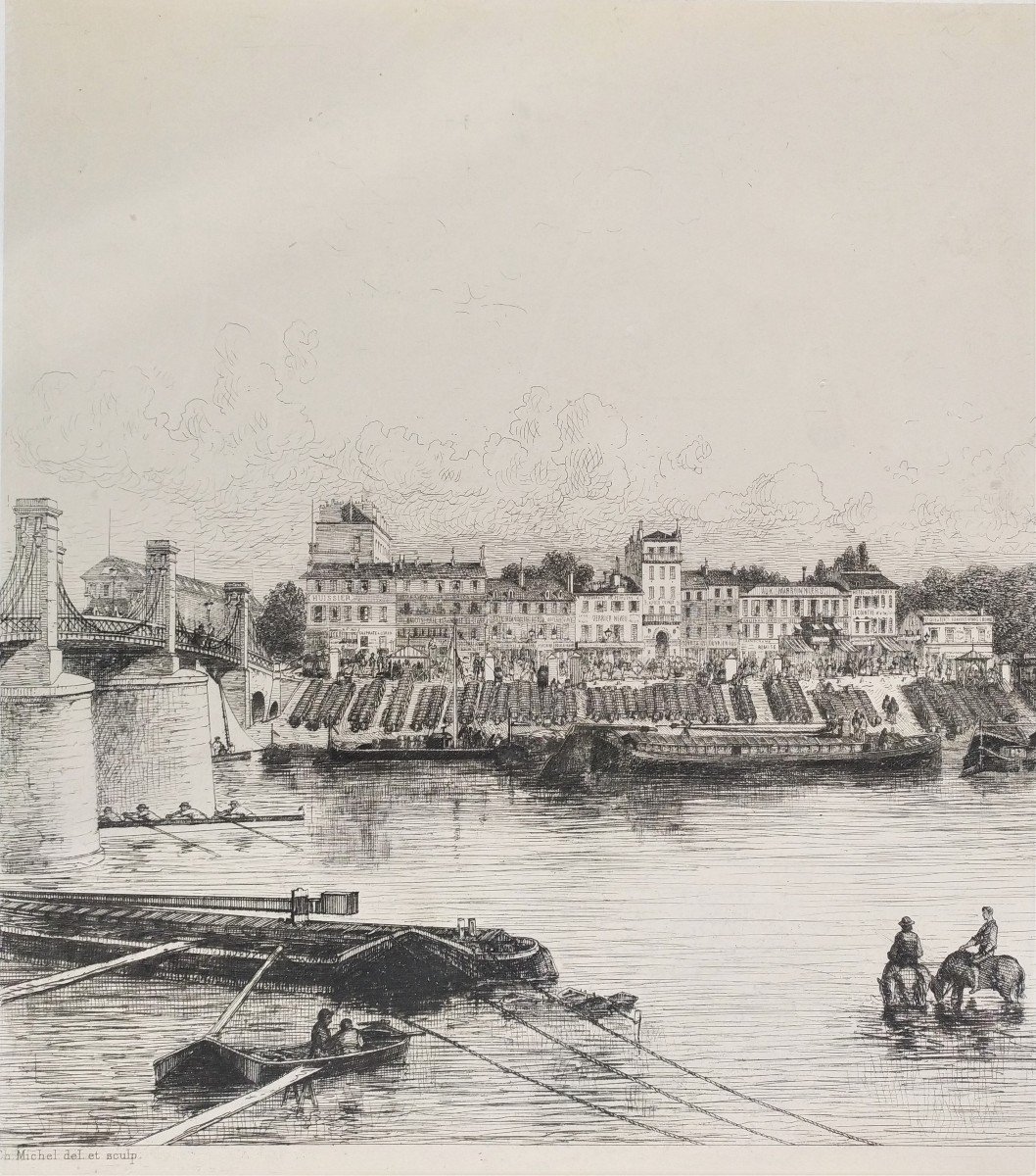 La Seine Et Le Quai De Bercy Eau-forte Par Charles Michel Geoffroy 19ème-photo-2