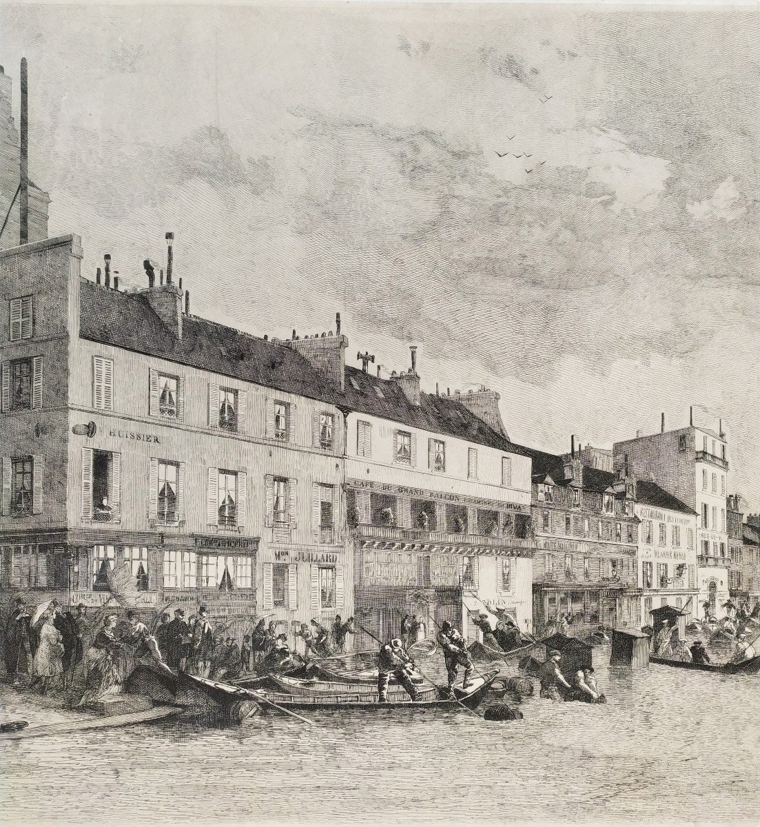 Inondations De Paris Eau-forte Par Charles Michel Geoffroy 19ème-photo-3
