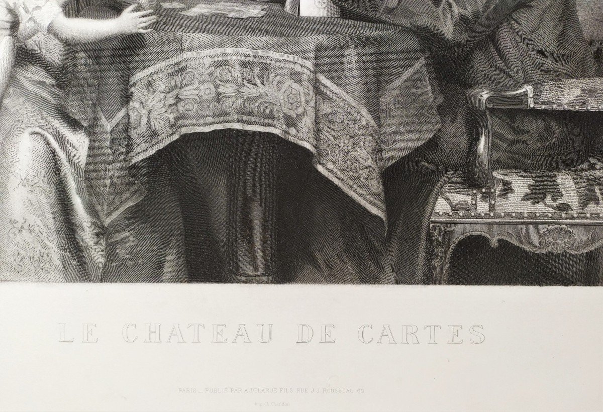 Le  Chateau De Cartes Gravure d'Après  Louis émile Adan 19ème-photo-1