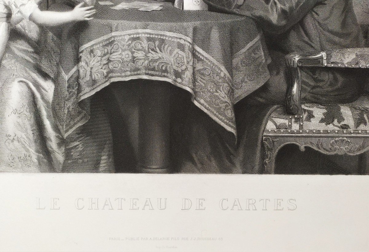 Etching The House Of Cards Engraving After Louis émile Adan 19th C Old Print-photo-1