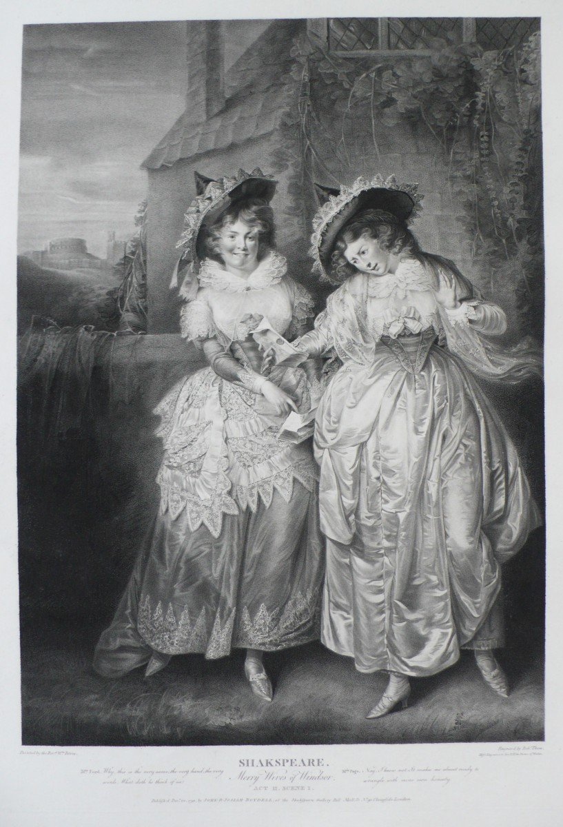 Engraving After William Peters Shakespeare Theater Merry Wives Of Windsor Etching 18th C Old Print-photo-2
