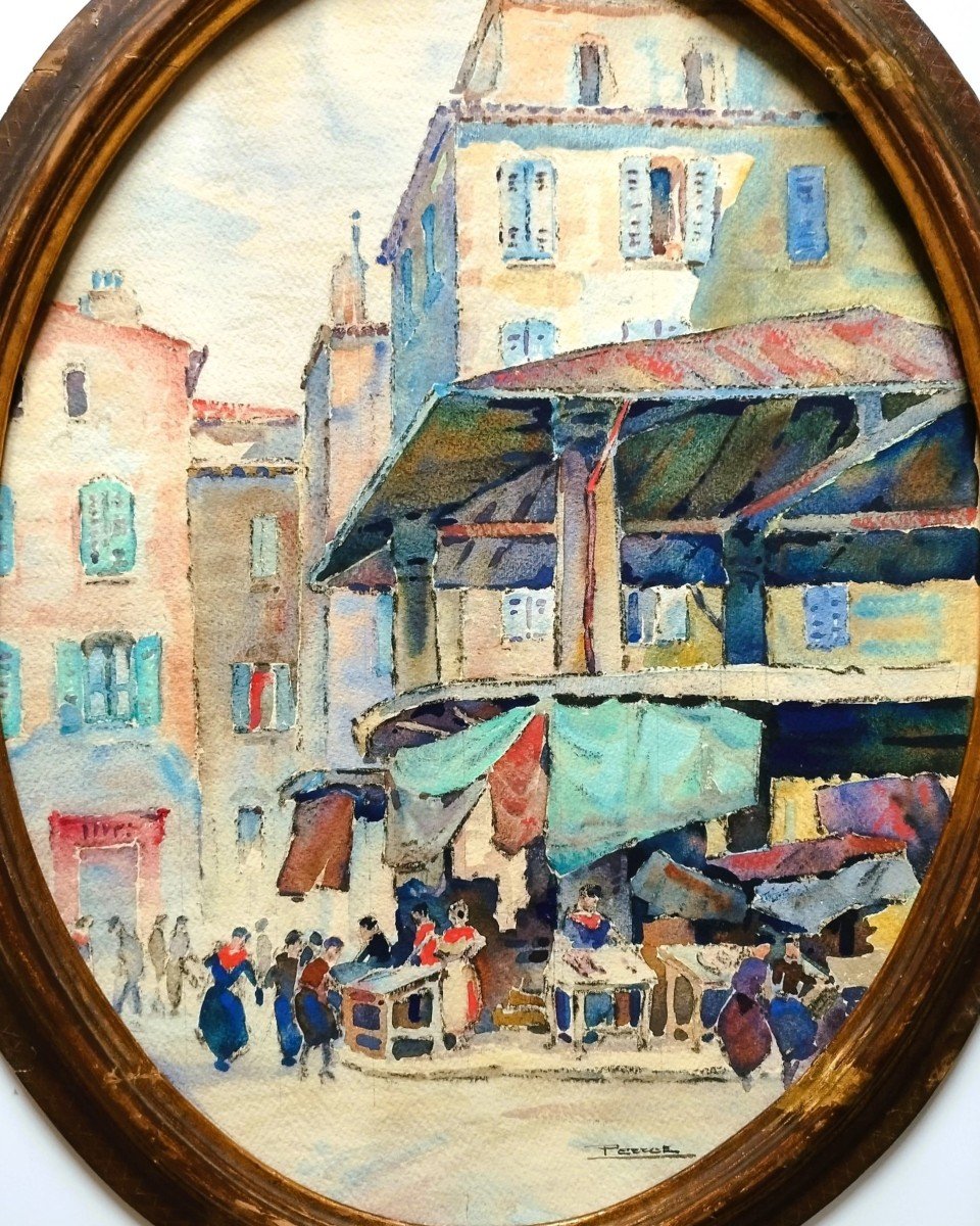  Old Toulon A Market Watercolor By Perrot-photo-3