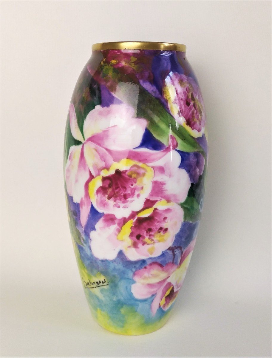Limoges Vase En Porcelaine Peinte à La Main-photo-2