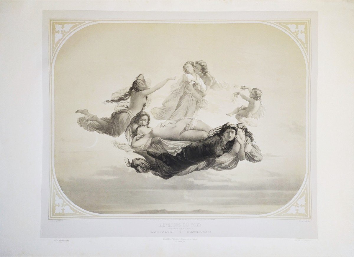  Allegorical Lithograph 19th C Old Print-photo-2