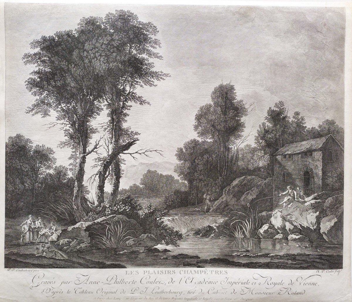 Etching 18th C Engraving Rural Pleasures Old Print-photo-3