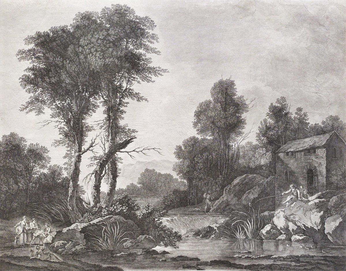 Etching 18th C Engraving Rural Pleasures Old Print