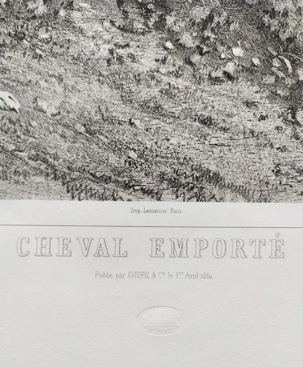 Cheval Emporté Lithographie d'Après Alfred De Dreux 19ème-photo-4