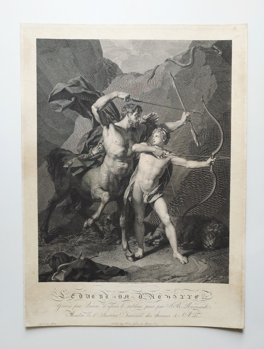 Gravure Mythologique d'époque Empire l'Education d'Achille Gravé Par Bervic-photo-2