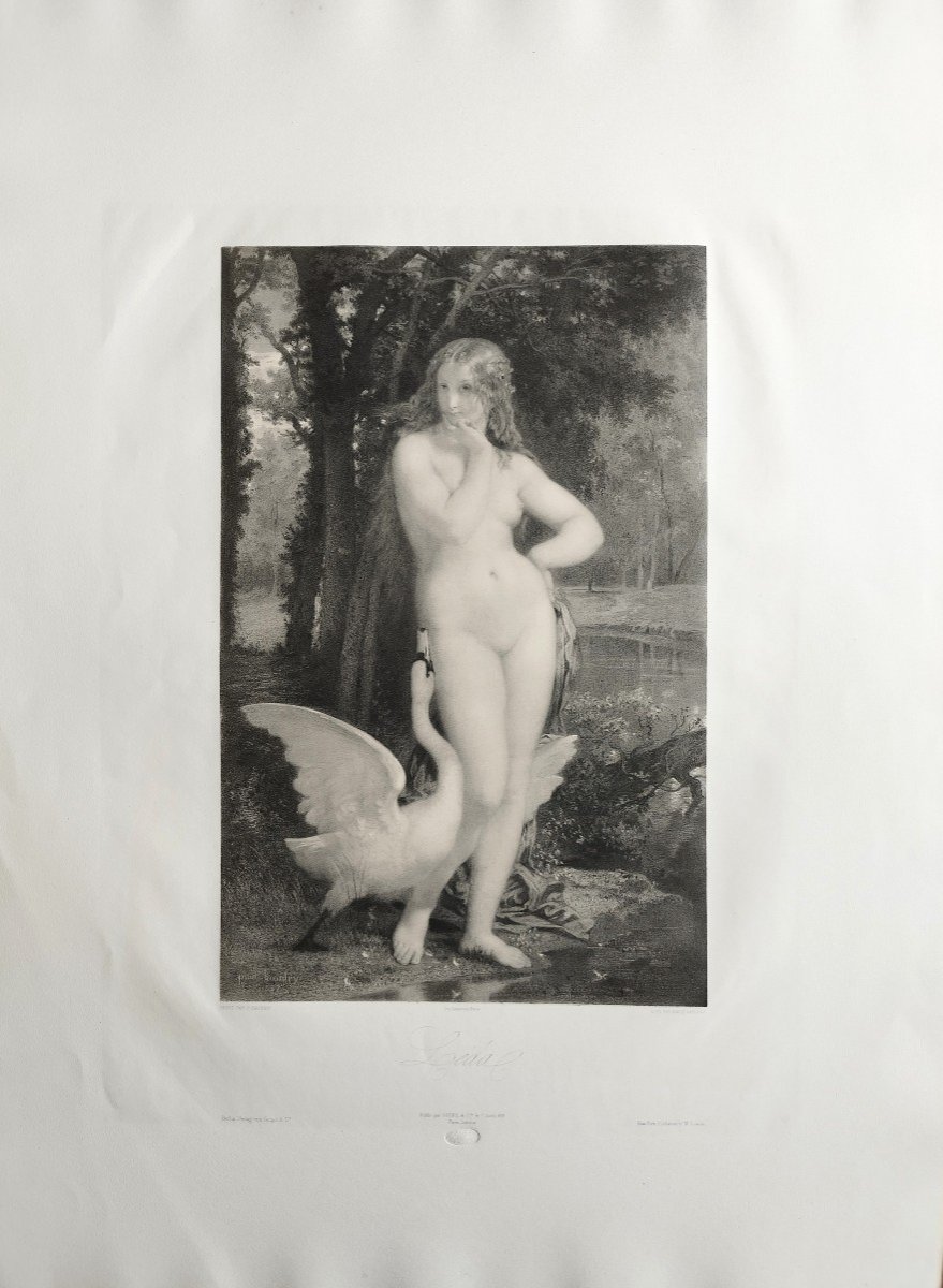 Nude Leda Lithograph By Emile Lassalle After Paul Baudry Old Print-photo-2