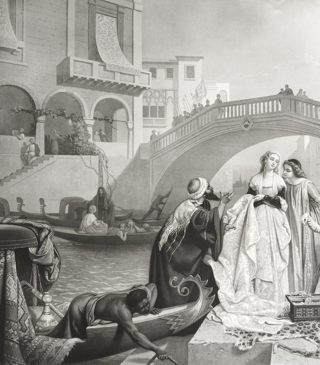 Venice Italy Large Engraving After Auguste Gendron 19th C Old Print Etching-photo-2