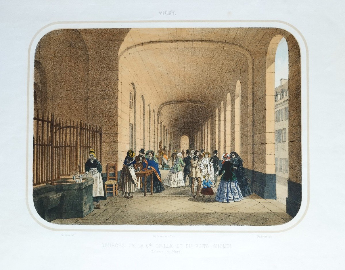 Vichy: Sources Of The Grande Grille And The Chomel Well, Northern Gallery Color Lithograph-photo-3