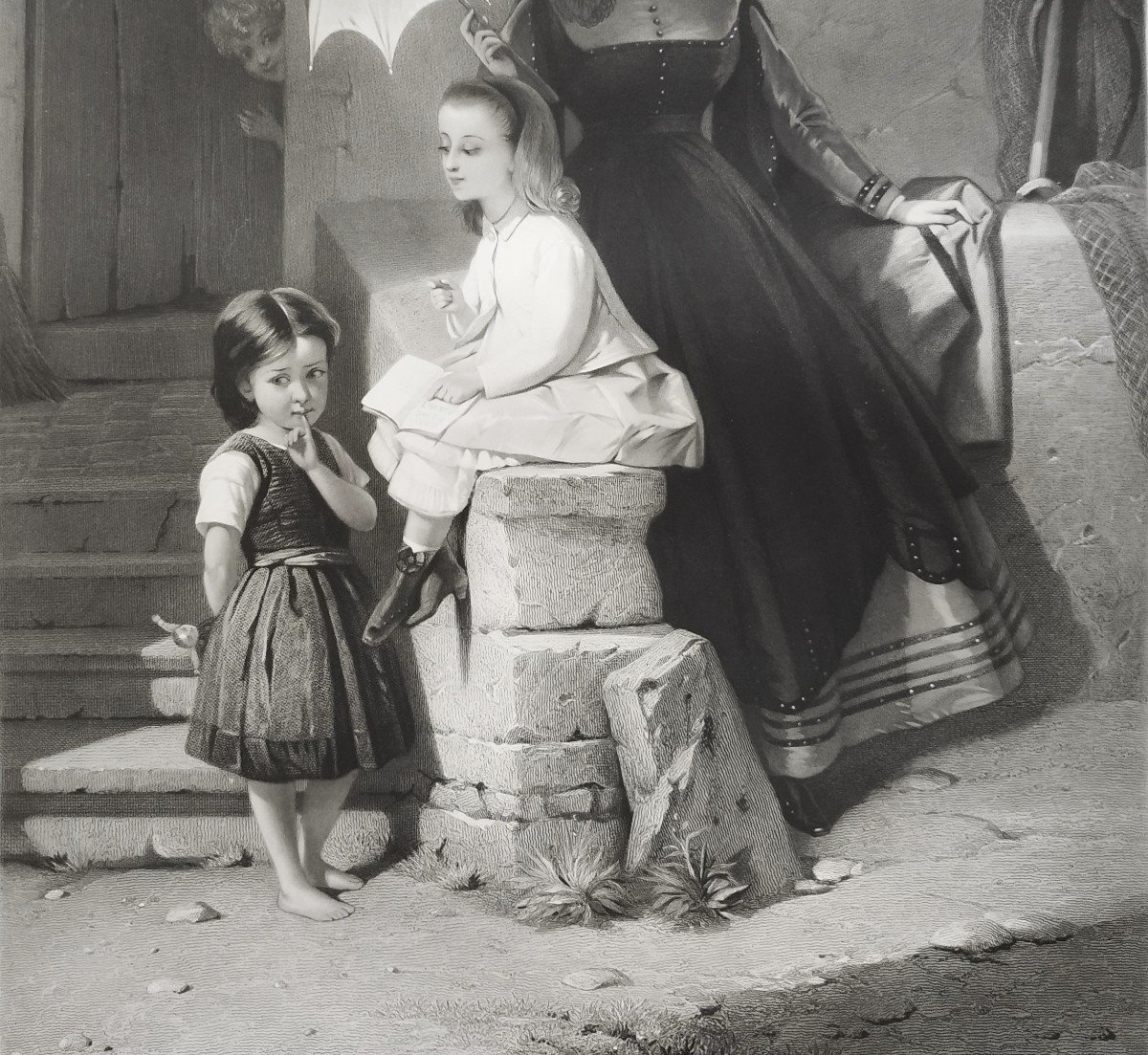 Femme Et Les Enfants Gravure  d'Après Brochart 19ème-photo-2