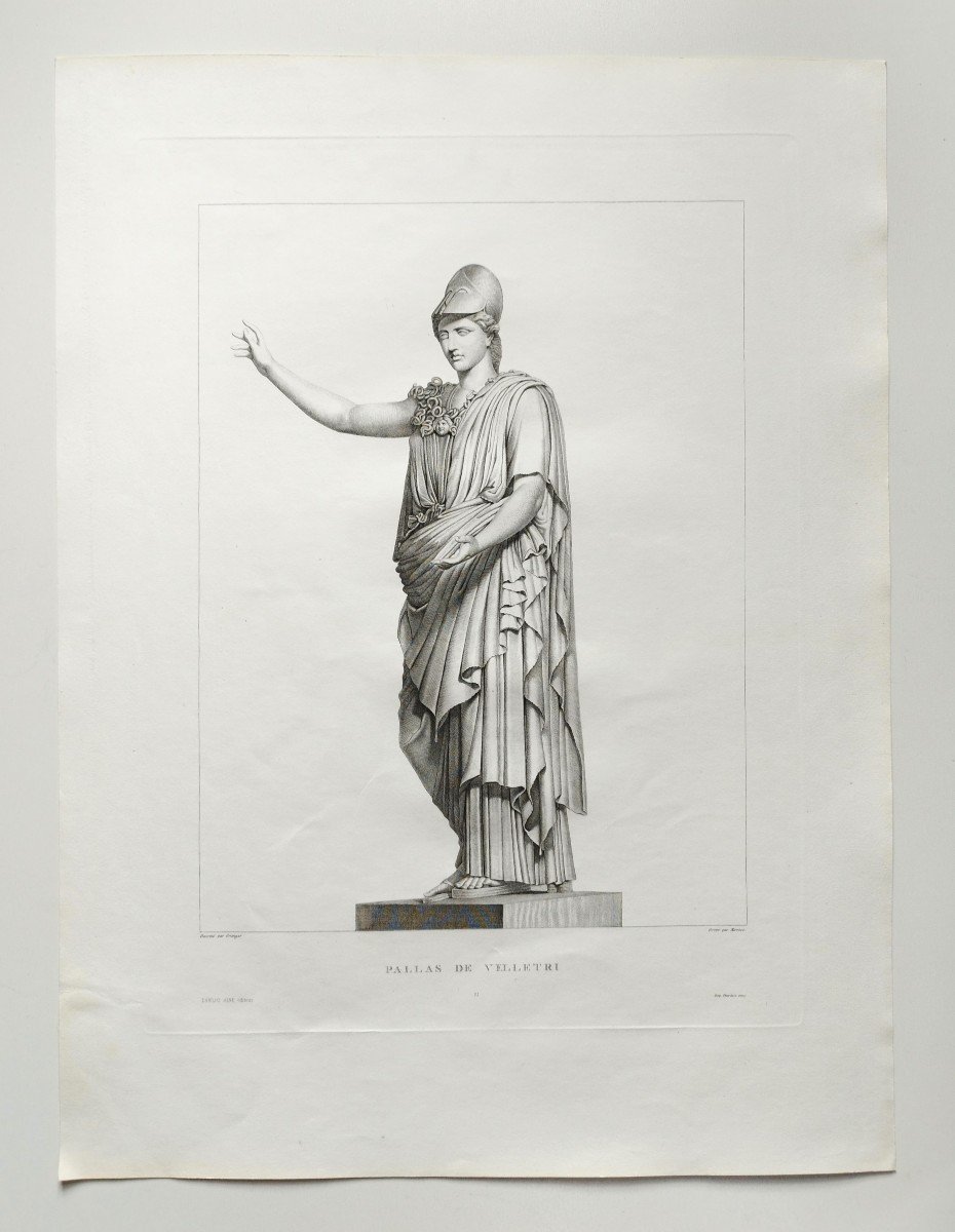 Mythological Etching Athena Greek Goddess 19th C Engraving Old Print-photo-2