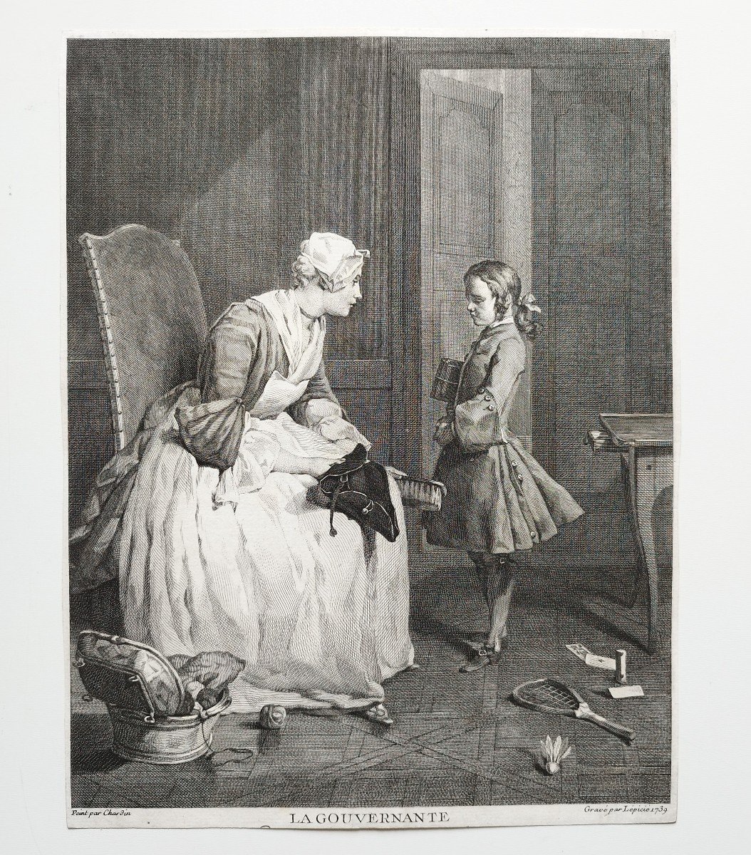 Etching Engraving After Chardin 18th Century Old Print-photo-2