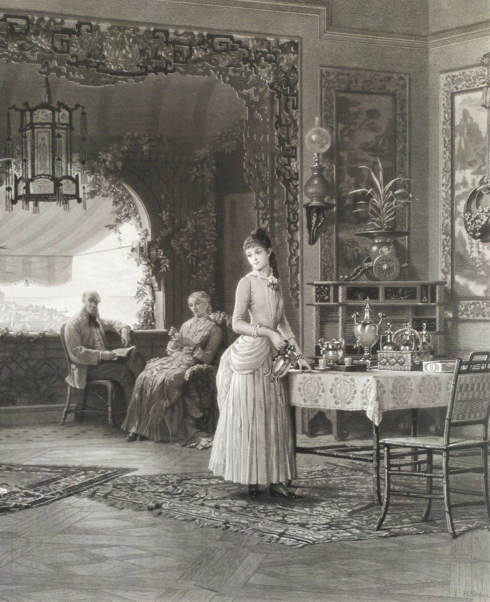 Grande Gravure d'Après Loustaunau Par Eichens les Fiancés 19ème-photo-4