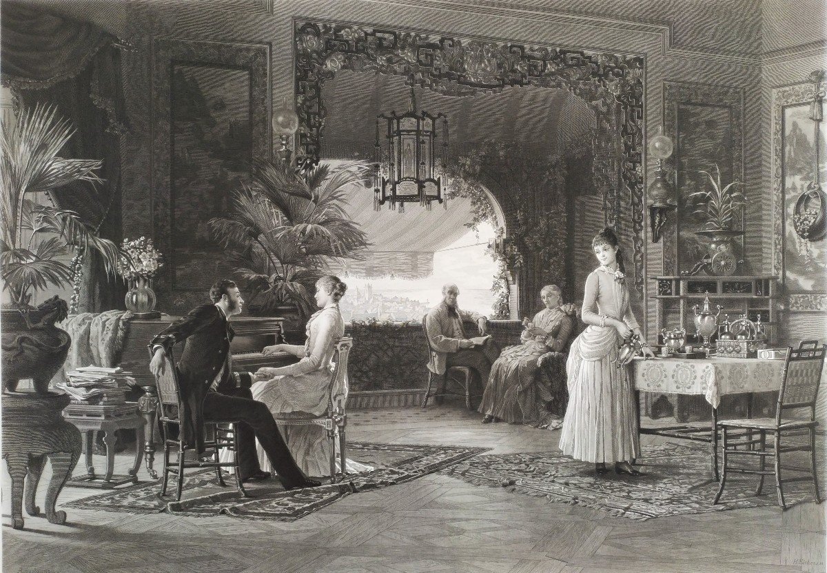 Grande Gravure d'Après Loustaunau Par Eichens les Fiancés 19ème