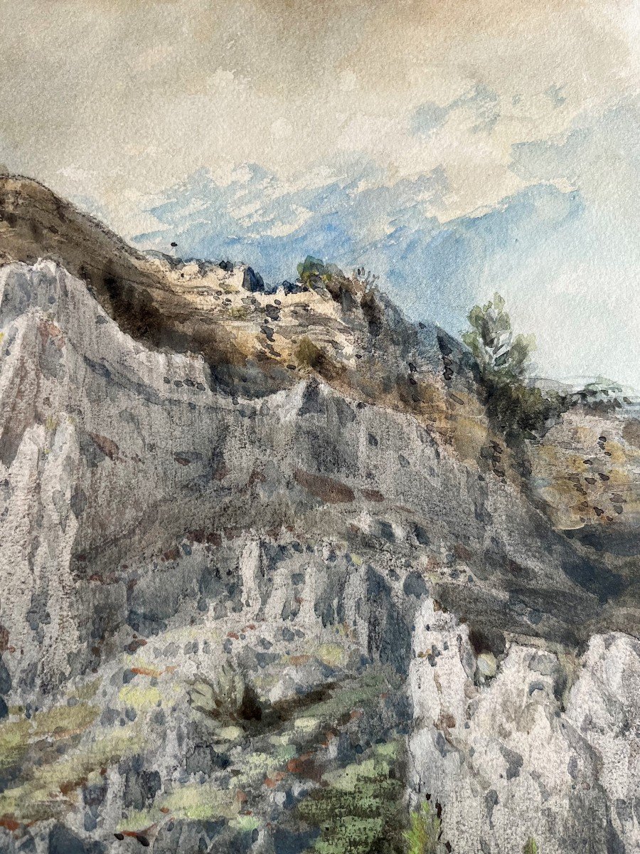 Aquarelle Paysage De Montagne 19ème-photo-3