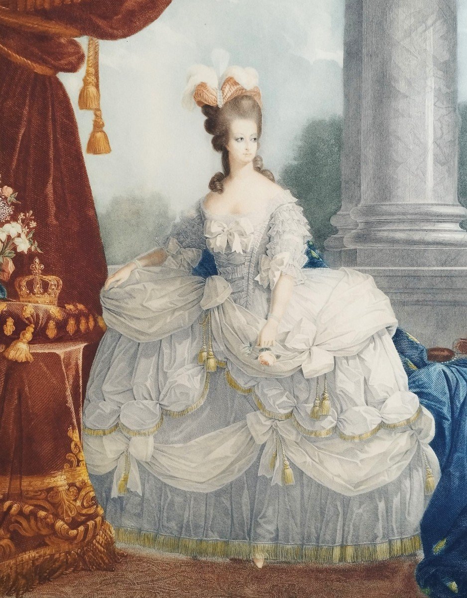 Marie Antoinette Queen Of France Watercolored Engraving Etching Old Print-photo-1