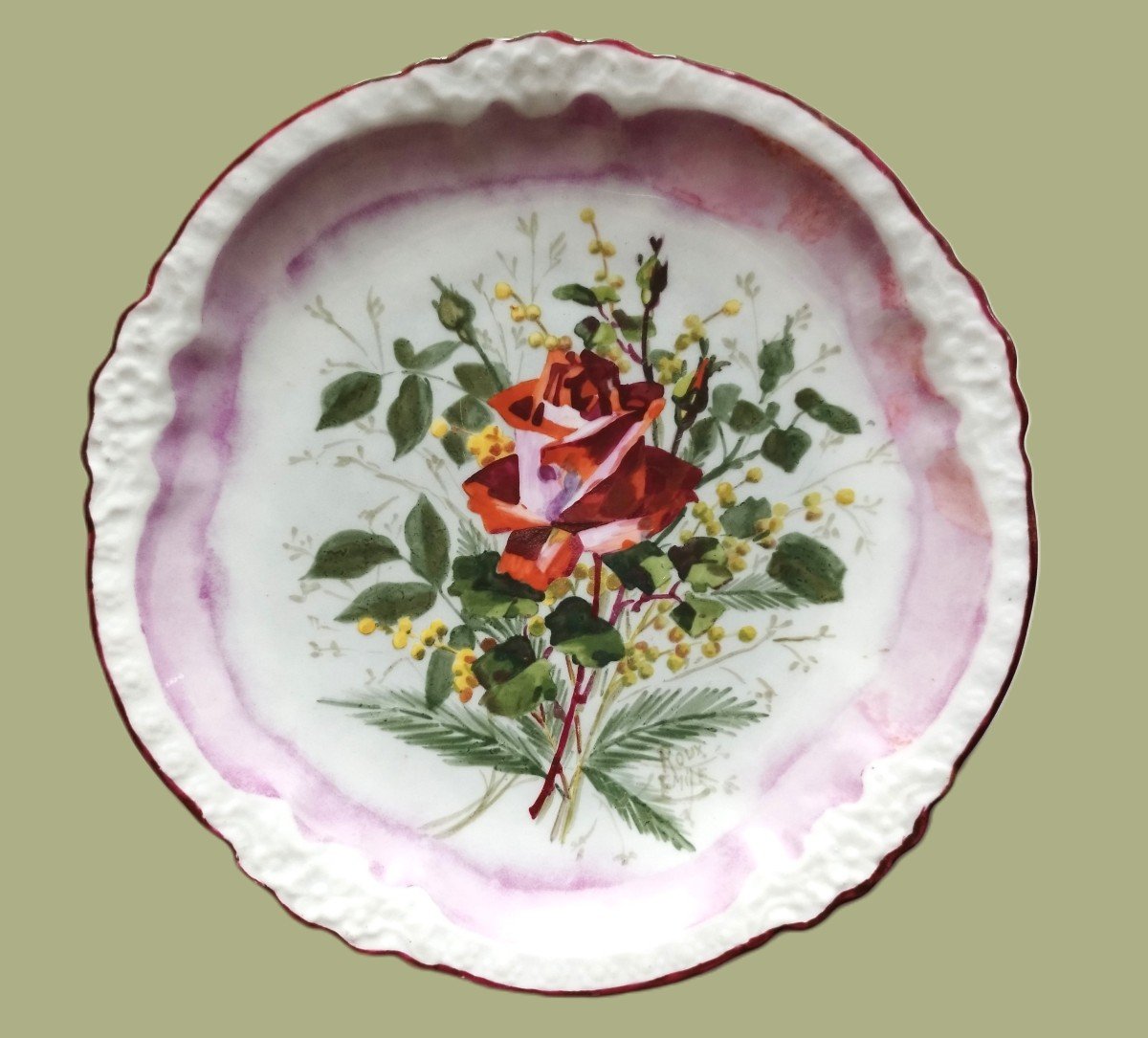 Porcelain Plate  Hand Painted Decor Roses Signed Roux Emile 20th C
