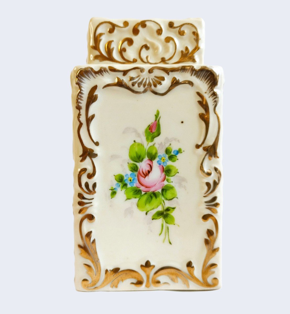 Porcelaine De Paris Boîte à Thé Décor Fleurs Peint à La Main-photo-1