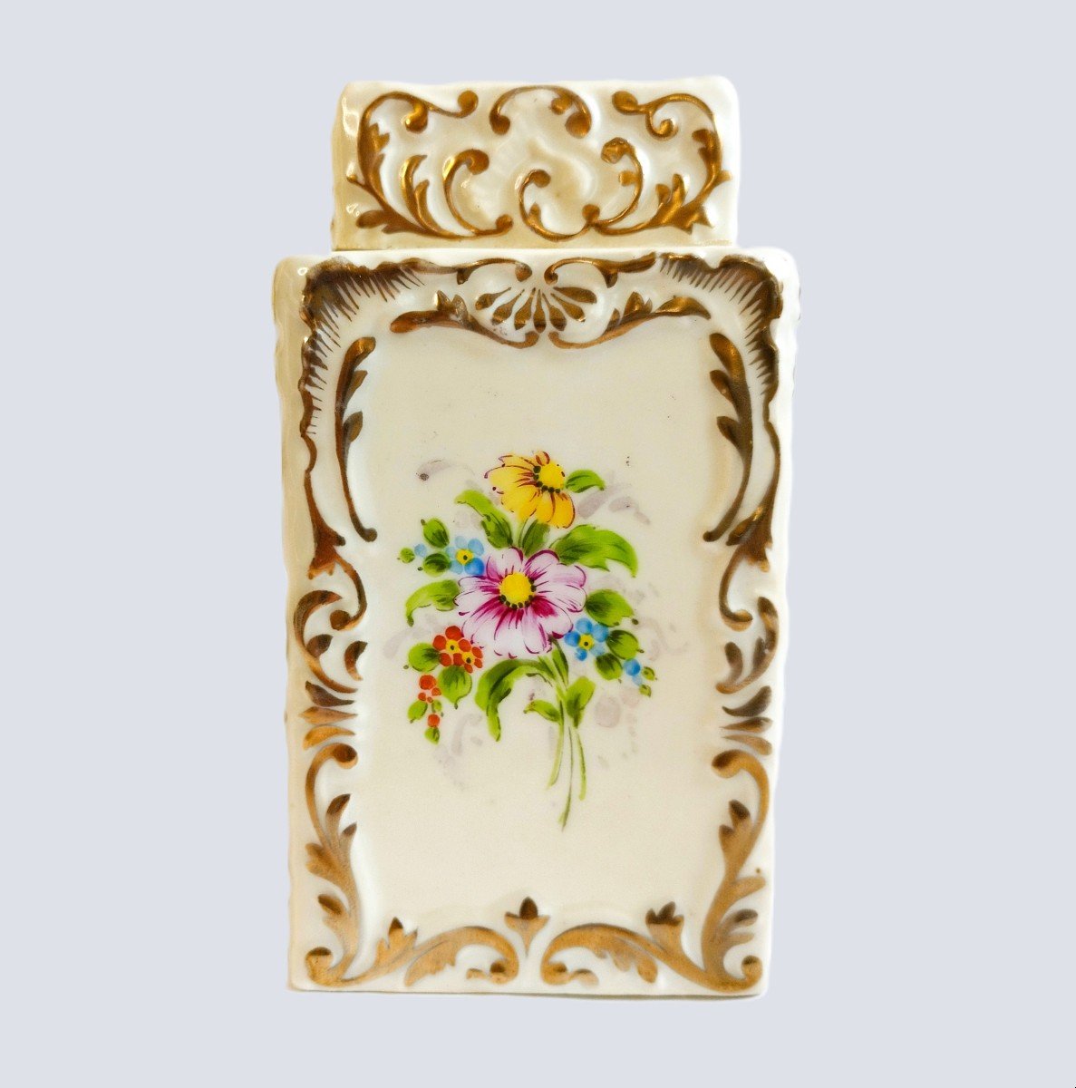 Porcelaine De Paris Boîte à Thé Décor Fleurs Peint à La Main