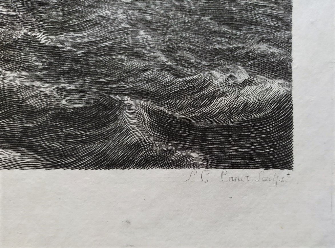 Etching Seascape Engraving After Ludolf Bakhuizen 18th C Old Print-photo-2