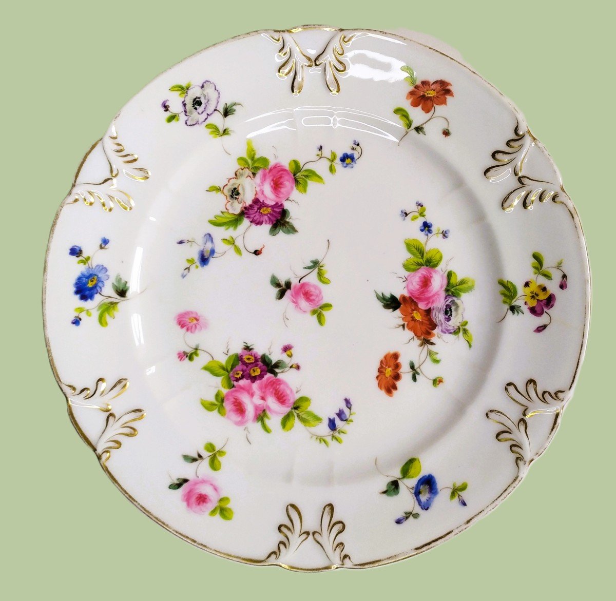 Paire d'Assiettes En Porcelaine De Paris Decor Peint à La Main Roses Fleurs 19ème-photo-2