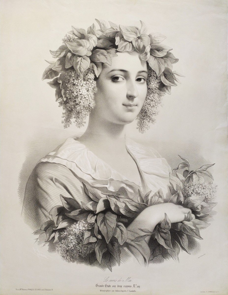 Grande Lithographie 19ème Portrait De Femme 