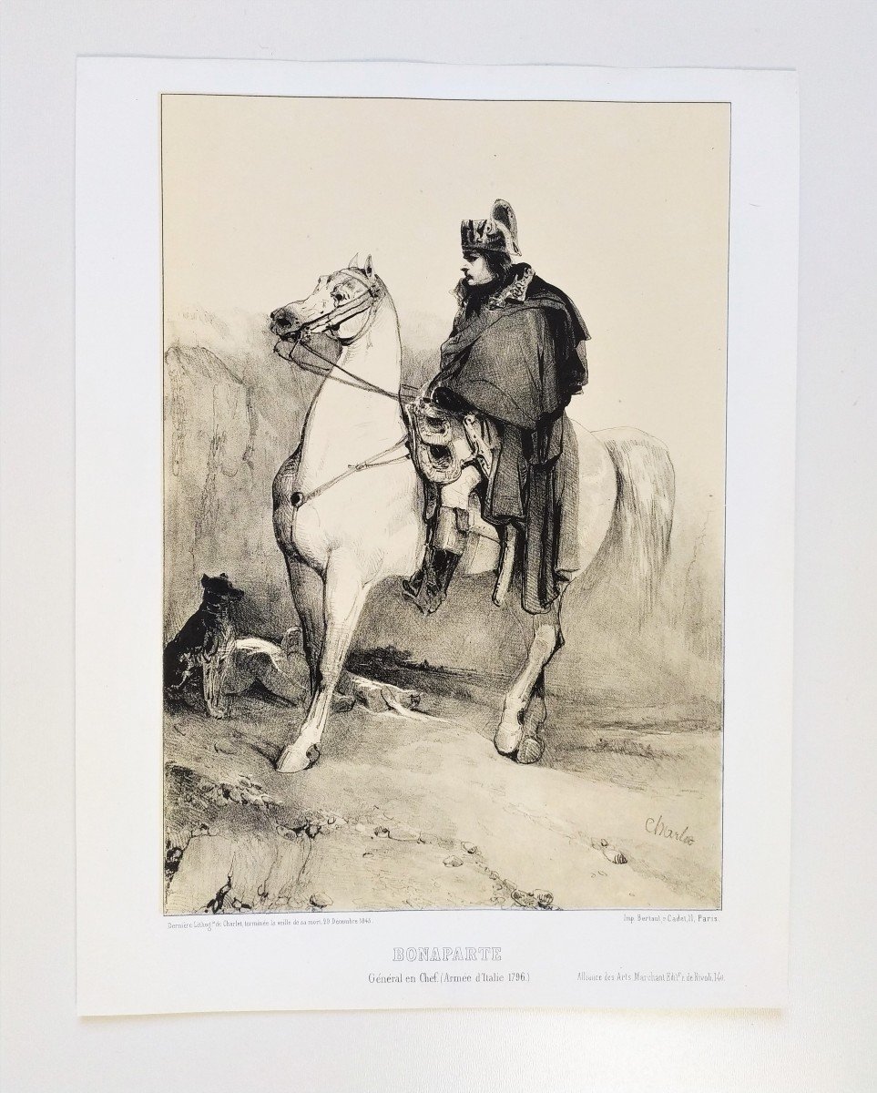 Bonaparte Napoleon Horse Lithograph By Charlet 19th C Old Print-photo-2