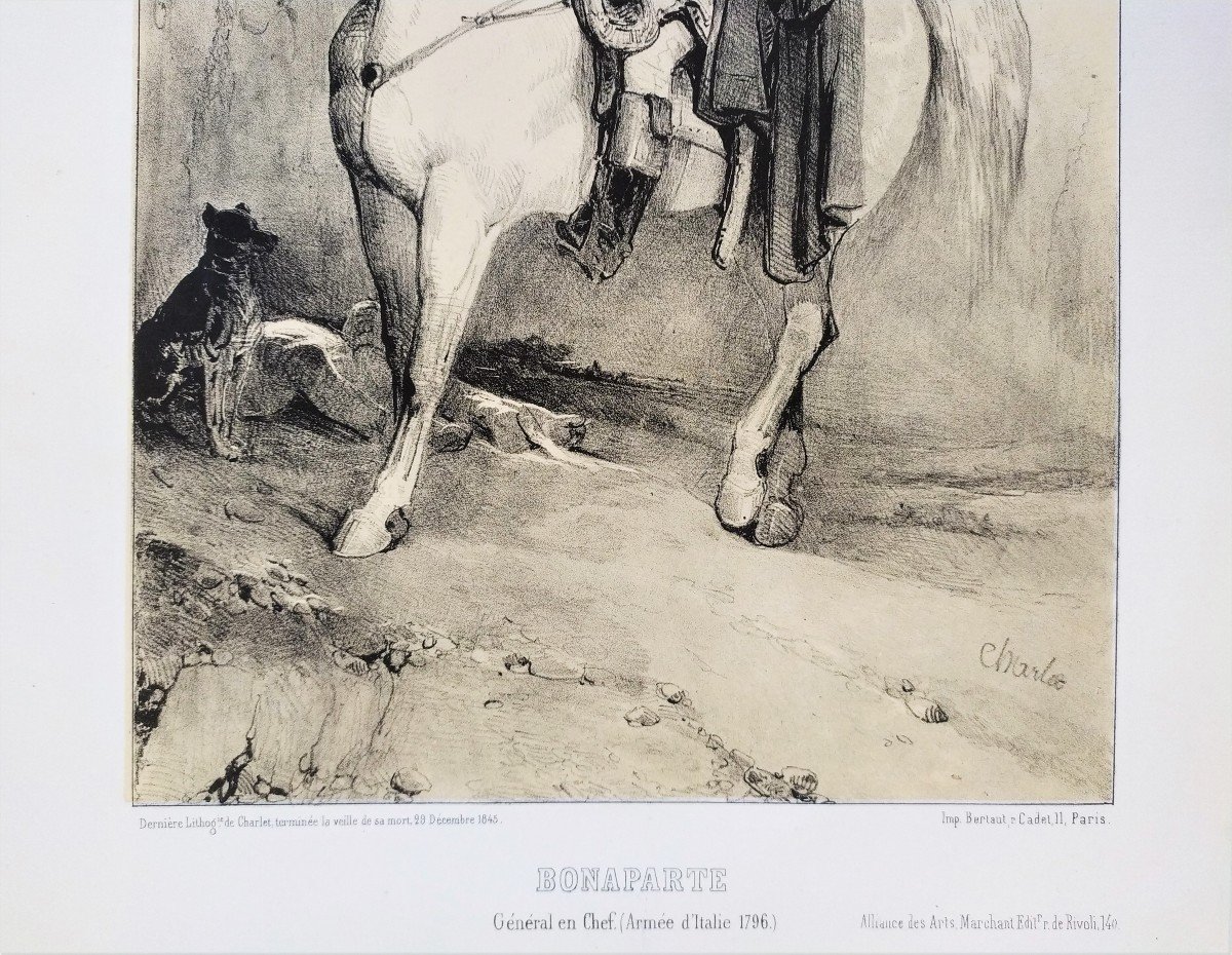 Bonaparte Napoleon Horse Lithograph By Charlet 19th C Old Print-photo-2