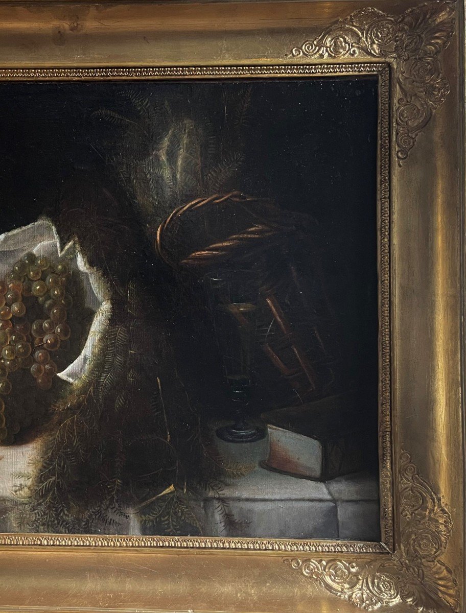 Tableau Huile Sur Toile Nature Morte Aux Raisins XIXème-photo-4